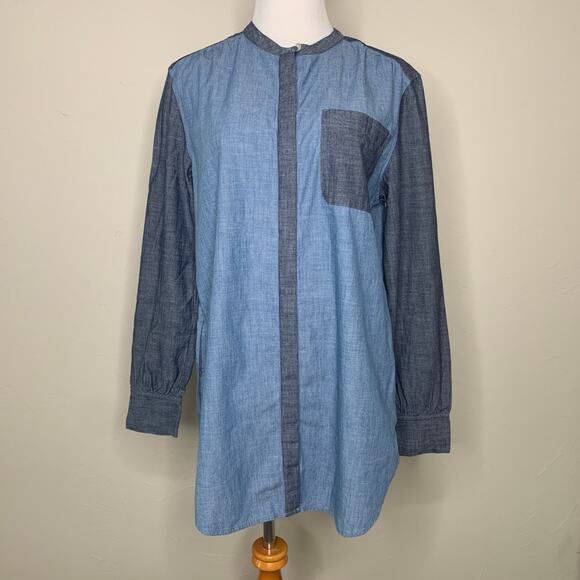 Lands' End Chambray Colorblock Denim Dress Button Front Sz Medium - Picture 1 of 10